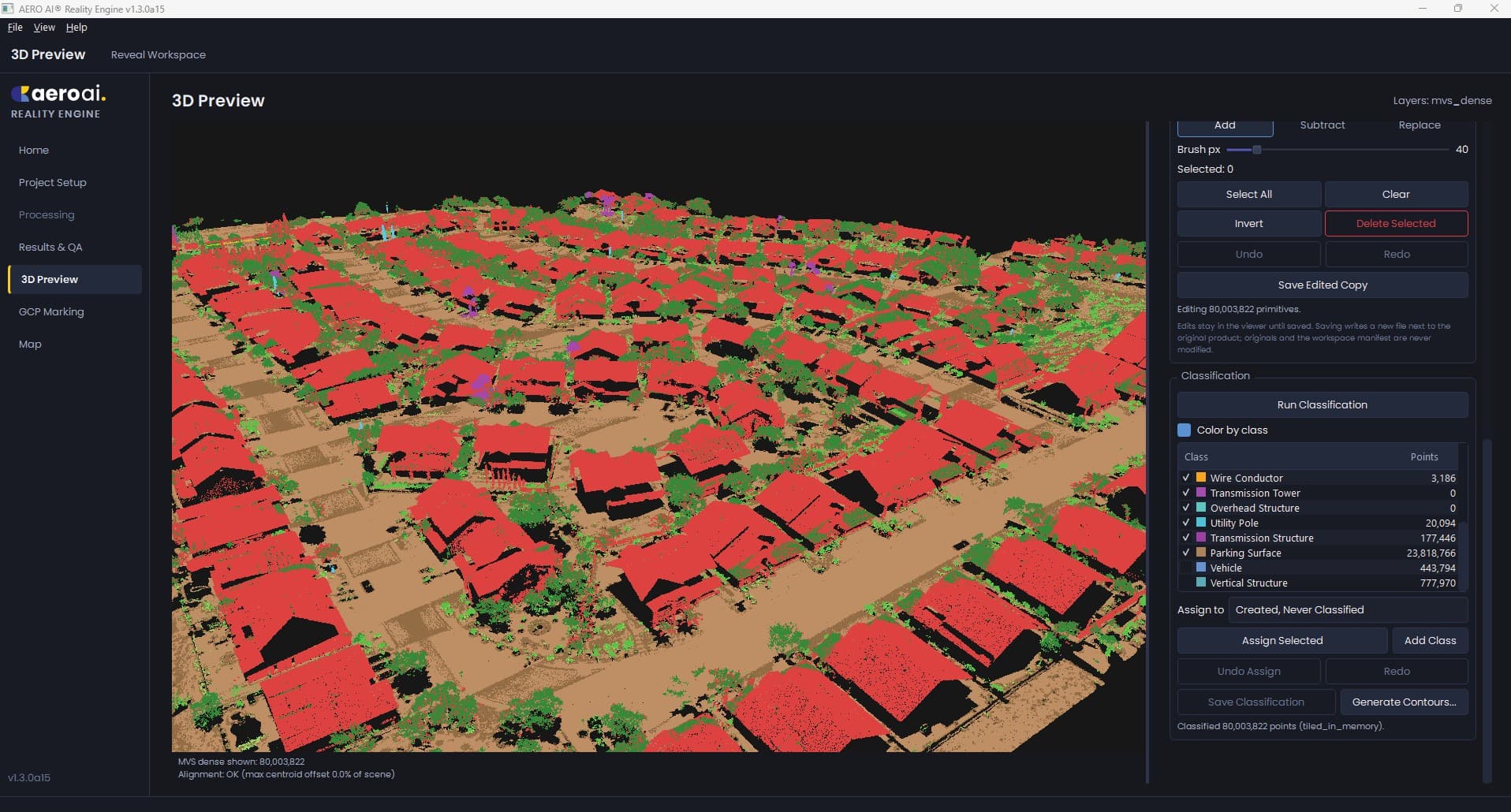 Point cloud classification in AERO AI Reality Engine